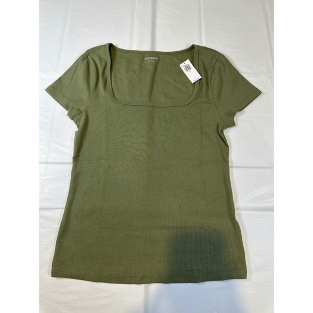 Old Navy Womens Olive Green Rib-Knit Square Neck Short Sleeve Top Size M NWT